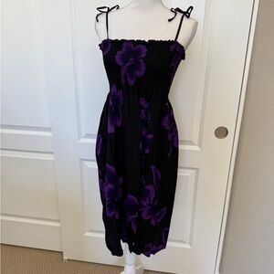 Hawaiian Tropical Black and Purple Floral Dress or Cover Up
